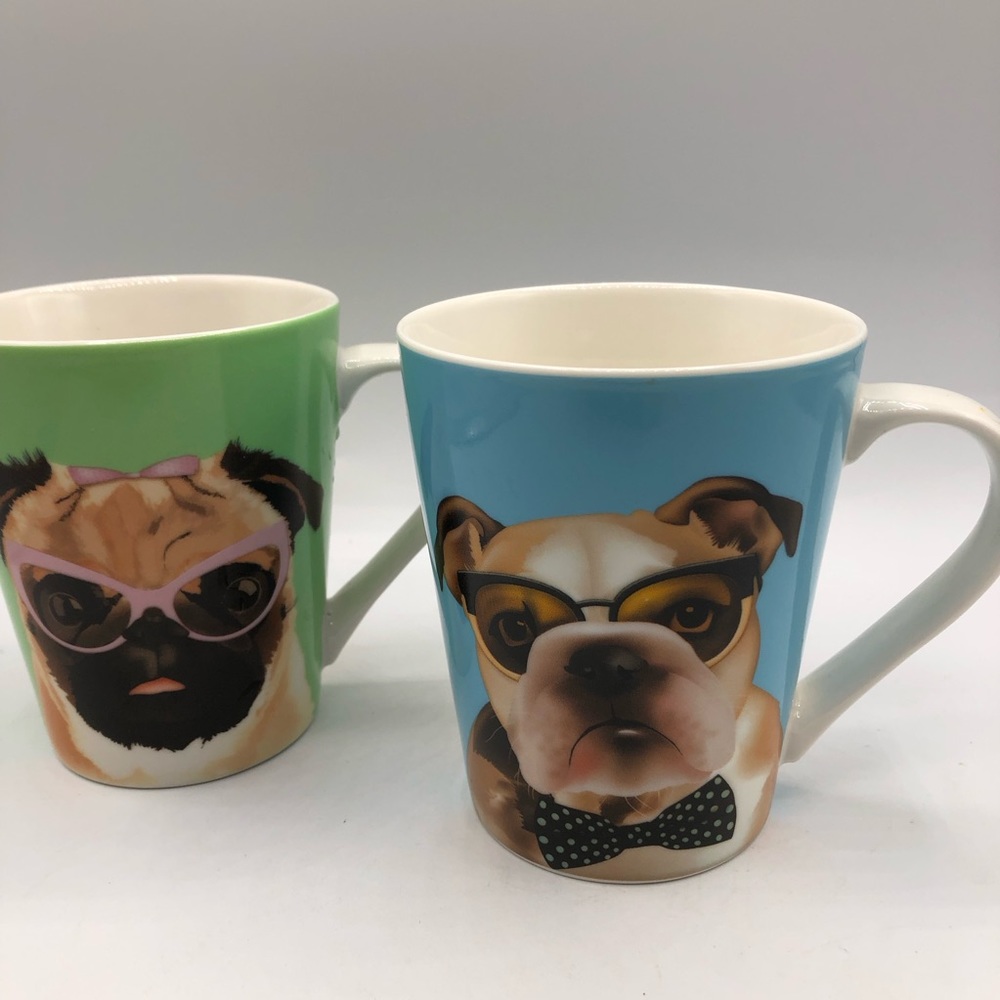 2 Christopher Vine Mugs The Mob Pug Dog NEW
